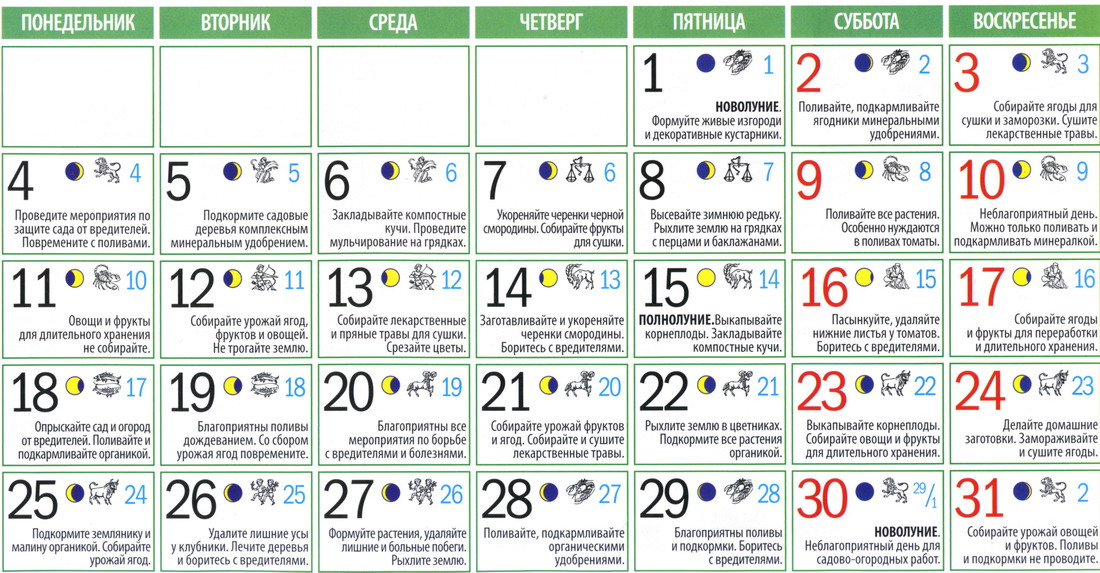 Лунный календарь садовода и огородника на июль 2011г.