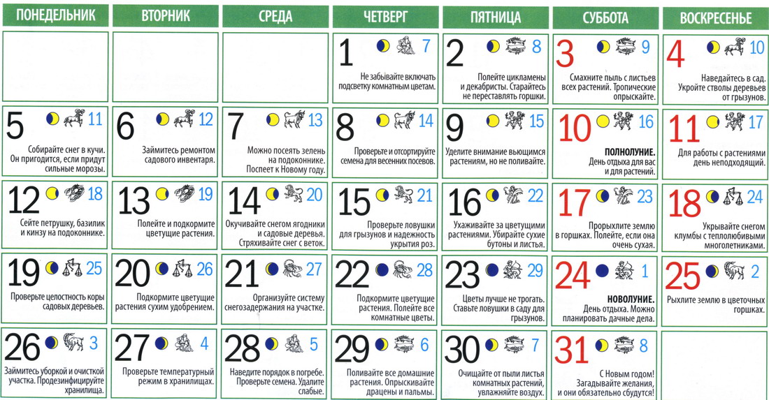 Лунный календарь садовода и огородника на декабрь 2011г.